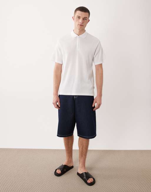 JJ Rebel waffle zip polo in white, 2 of 5