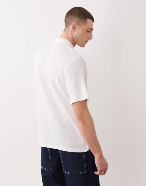 JJ Rebel waffle zip polo in white, 5 of 5