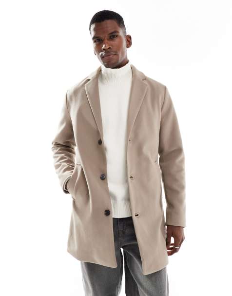 JJ Rebel wool look overcoat in beige - view 1