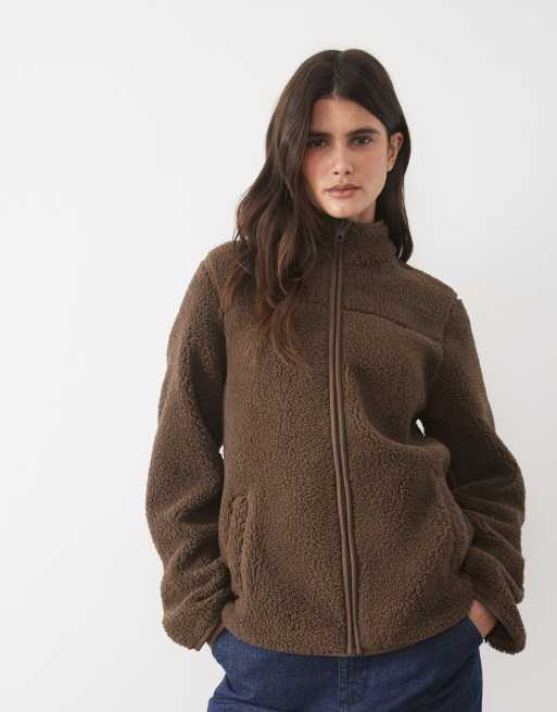 JJ Rebel zip through fleece in brown, 3 of 4