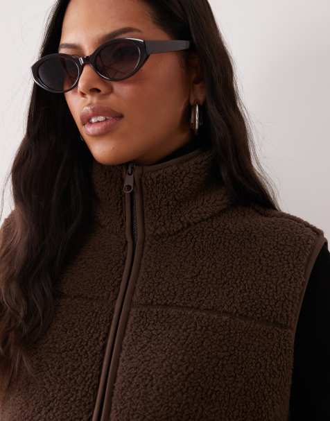 JJ Rebel zip through teddy vest in brown - view 1