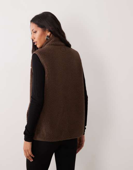 JJ Rebel zip up teddy vest in brown, 3 of 4