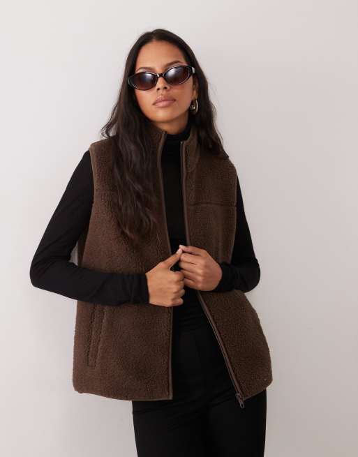 JJ Rebel zip up teddy vest in brown, 4 of 4