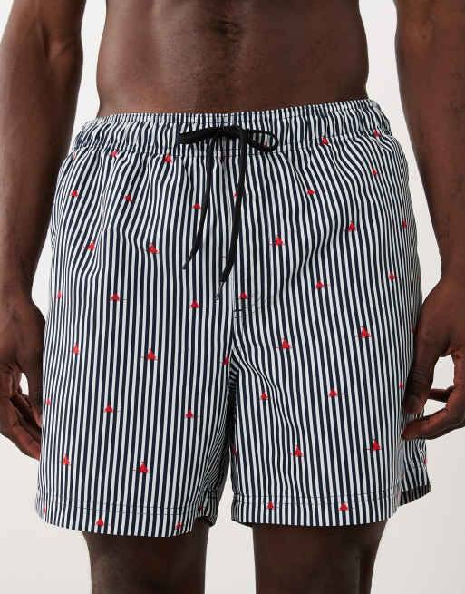 JJ Rebels - Marineblå badeshorts med striber og bådmønster, 4 af 5