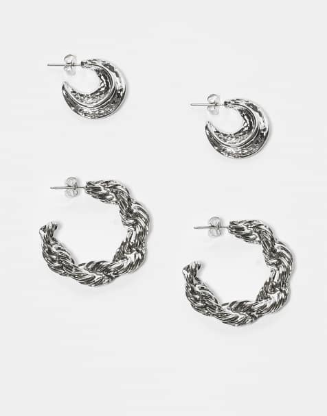JJXX 2 pack multi design earrings in silver - view 1
