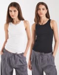 [JJXX] JJXX 2 pack racer singlets in black and white 14 Black
