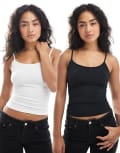 [JJXX] JJXX 2 pack strappy singlet in black and white 16-18 Black