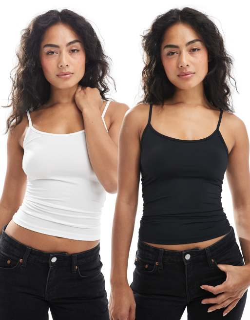 JJXX 2 pack strappy singlet in black and white
