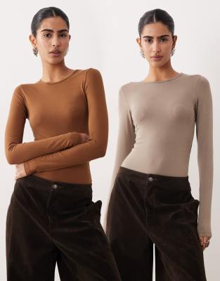 JJXX - 2er-Pack langärmlige Bodys in Neutral und Braun