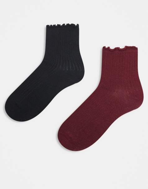 JJXX – 2er-Pack Socken in Burgunderrot-Mix mit Rüschen - view 1
