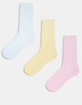 [JJXX] JJXX 3 pack ankle socks in pastels-Yellow One Size Pink Lady
