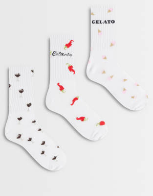 Jjxx 3 Pack Ankle Socks With Foodie Prints In Multi