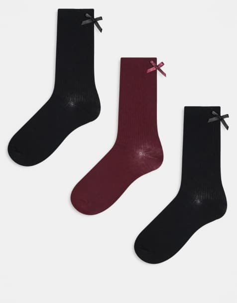 JJXX 3 pack bow socks in burgundy mix - view 1