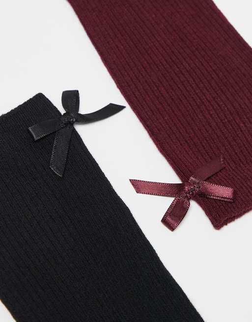 JJXX 3 pack bow socks in burgundy mix, 2 of 3