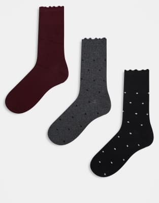 3 pack polka dot socks in black mix