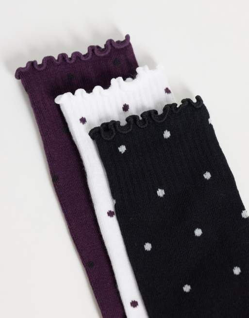 JJXX 3 pack polka dot socks in white and burgundy mix, 3 of 3