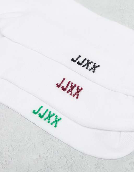 JJXX 3 pack sport socks in white with black burgundy green stripe , 2 of 3