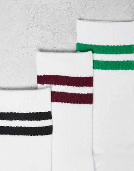 JJXX 3 pack sport socks in white with black burgundy green stripe , 3 of 3
