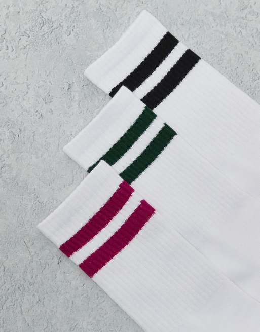 JJXX 3 pack sport socks in white with black pink green stripe, 2 of 3