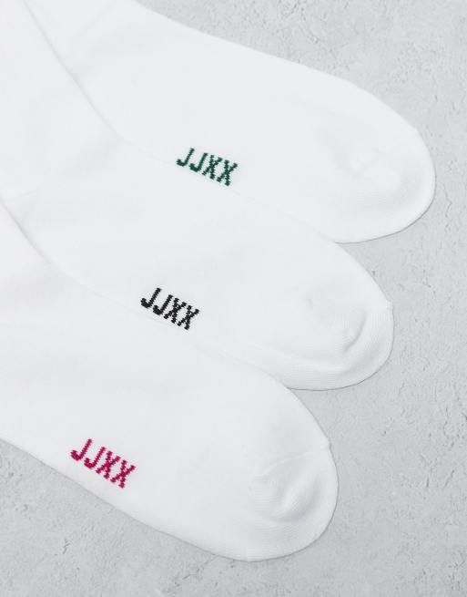 JJXX 3 pack sport socks in white with black pink green stripe, 3 of 3
