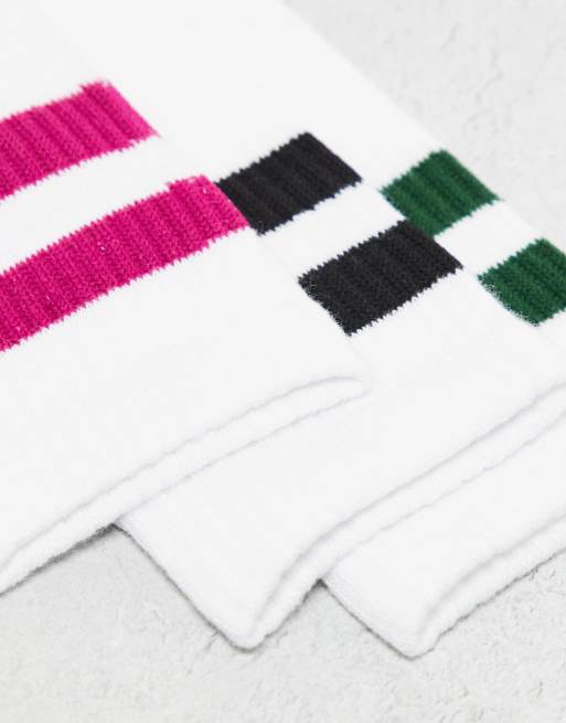 JJXX 3 pack sport socks in white with black pink green stripe, 2 of 4