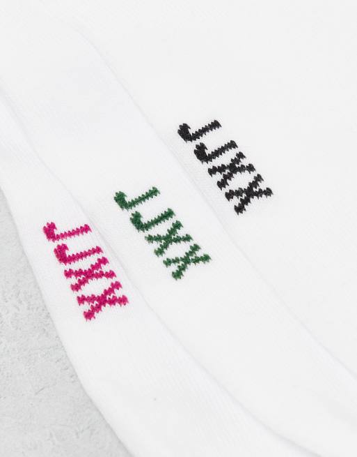 JJXX 3 pack sport socks in white with black pink green stripe, 3 of 4