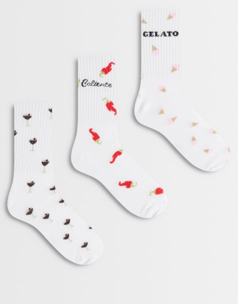 JJXX – 3er-Pack knöchelhohe Socken in Weiß mit Food-Prints - view 1