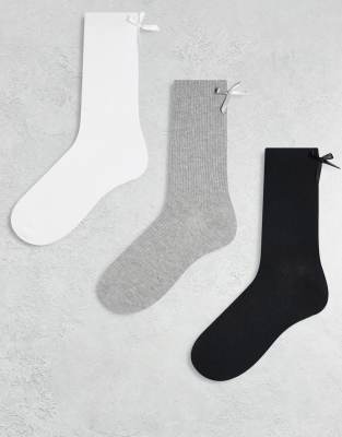 JJXX - 3er-Pack Socken in verschiedenen Farben mit Zierschleifen-Schwarz