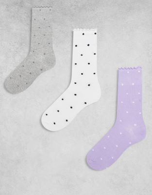 JJXX - 3er-Pack Socken in Weiß und Lila mit Polka Dots