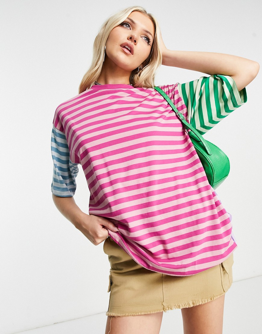 Andrea color block oversized t-shirt in multi stripe