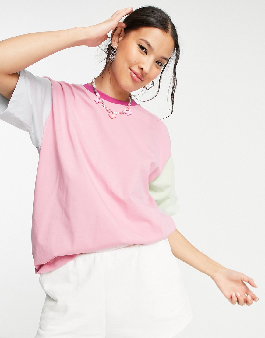 JJXX Andrea color block oversized T-shirt in pastel-Multi