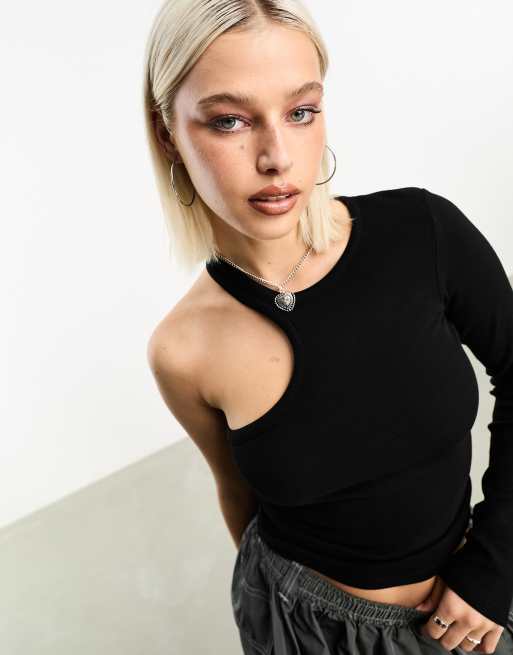 JJXX asymetric one shoulder top in black