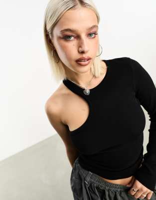 JJXX asymmetric one shoulder top in black
