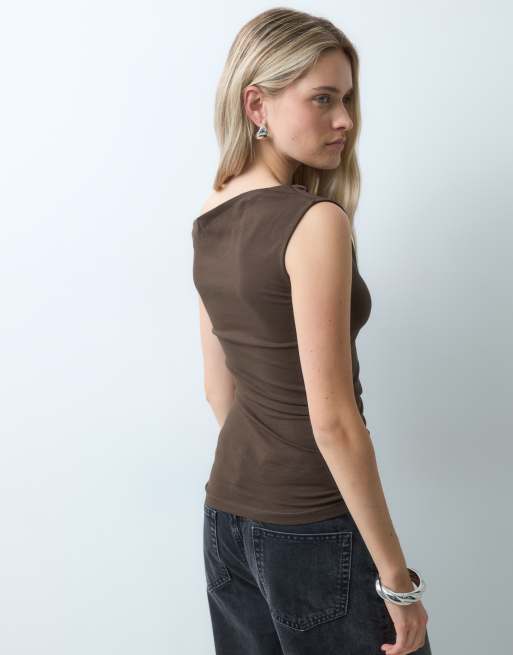 JJXX asymmetric shoulder top in chocolate brown, 2 of 4