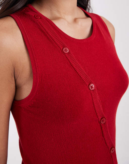 JJXX – Asymmetrischer Pullunder in Rot mit durchgehender Knopfleiste, 3 von 4