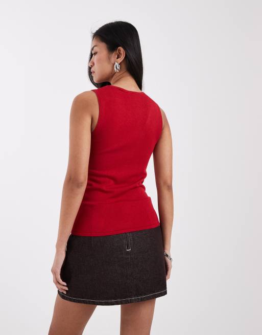 JJXX – Asymmetrischer Pullunder in Rot mit durchgehender Knopfleiste, 4 von 4