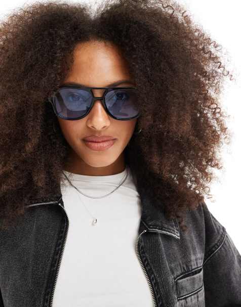 JJXX aviator sunglasses in black with blue lense - view 1