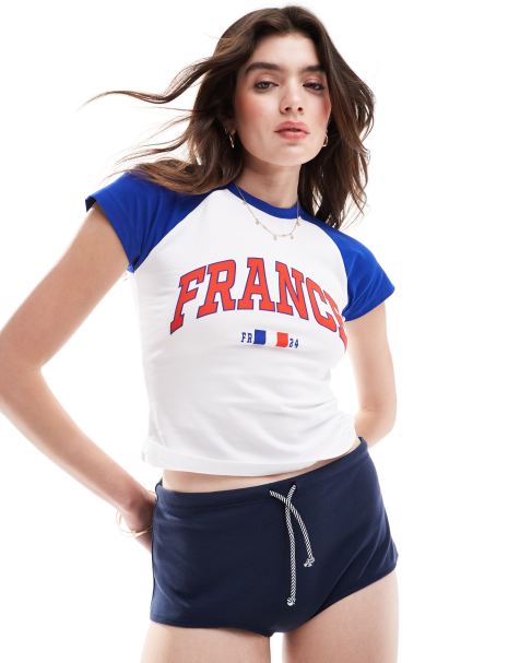 JJXX - Baby-T-shirt met 'France' print op de borst in marineblauw - view 1