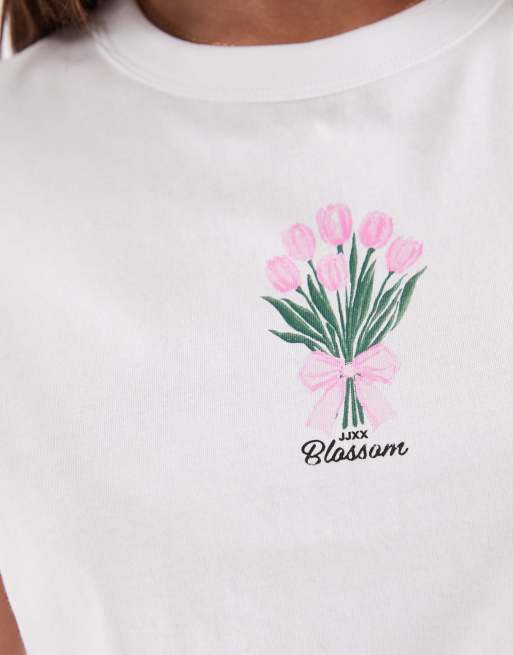 JJXX - Baby tee met print van boeket van bloemen in wit, 2 van 4