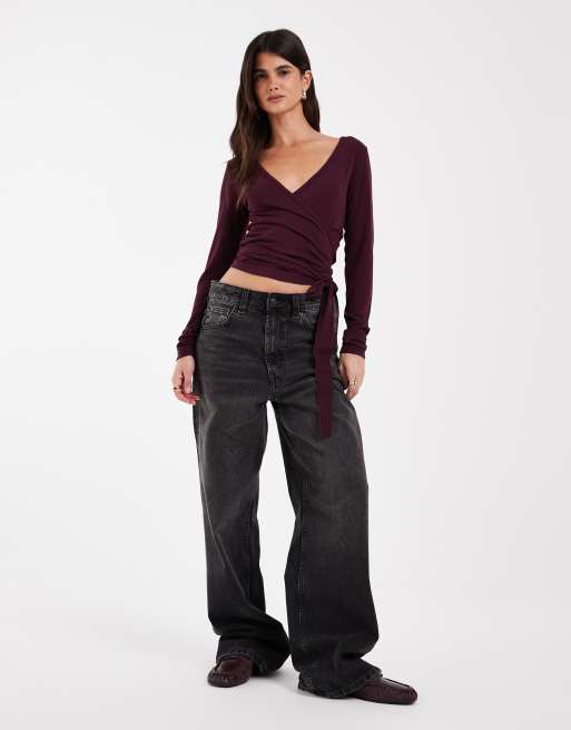 JJXX ballet-wrap-top i burgundy, 3 af 4