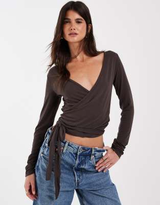 Jjxx Ballet Wrap Top In Black