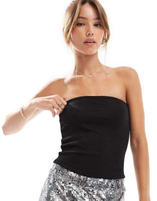 bandau top in black glitter