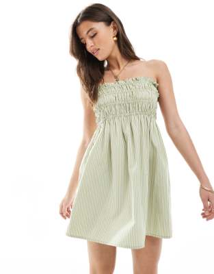 jjxx bandeau dress in seersucker green stripe