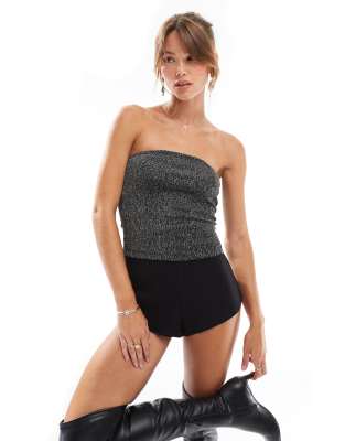 bandeau top in gray glitter