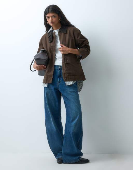 JJXX barn jacket with cord collar in brown, 2 of 4