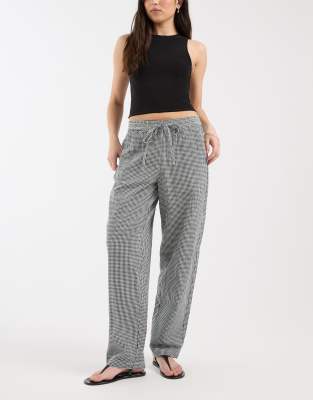 JJXX barrel seersucker gingham pants in black and white black 11790₽