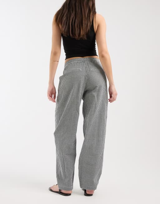JJXX barrel seersucker gingham pants in black and white, 5 of 5