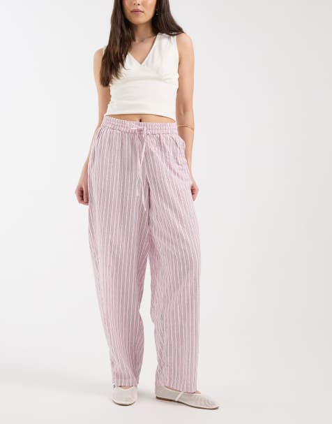 JJXX barrel seersucker stripe trousers in pink - view 1