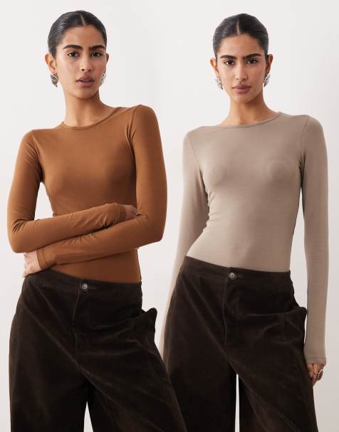 JJXX – Beige och brun body med långa ärmar, 2-pack - view 1