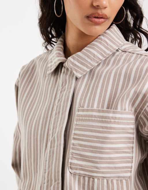 JJXX – Beige, randig skjortjacka i twill och kort design , 3 av 4